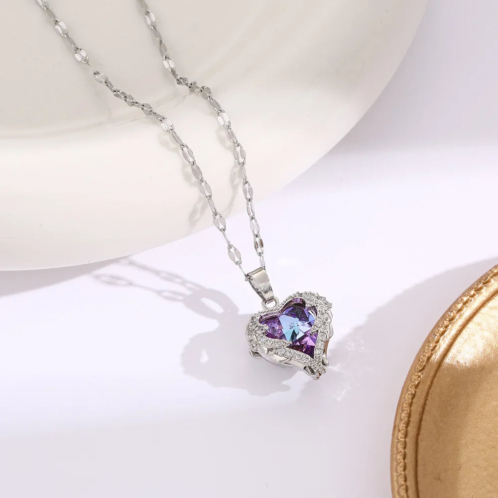Divine Love Gold and -Plated Heart Crystal Necklace for Women