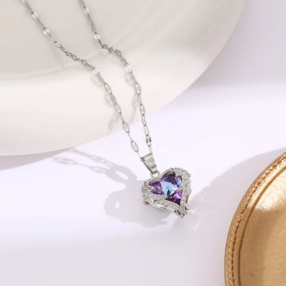 Divine Love Gold and -Plated Heart Crystal Necklace for Women
