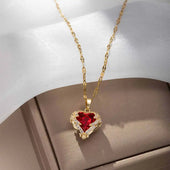 Divine Love Gold-Plated Heart Crystal Necklace for Women