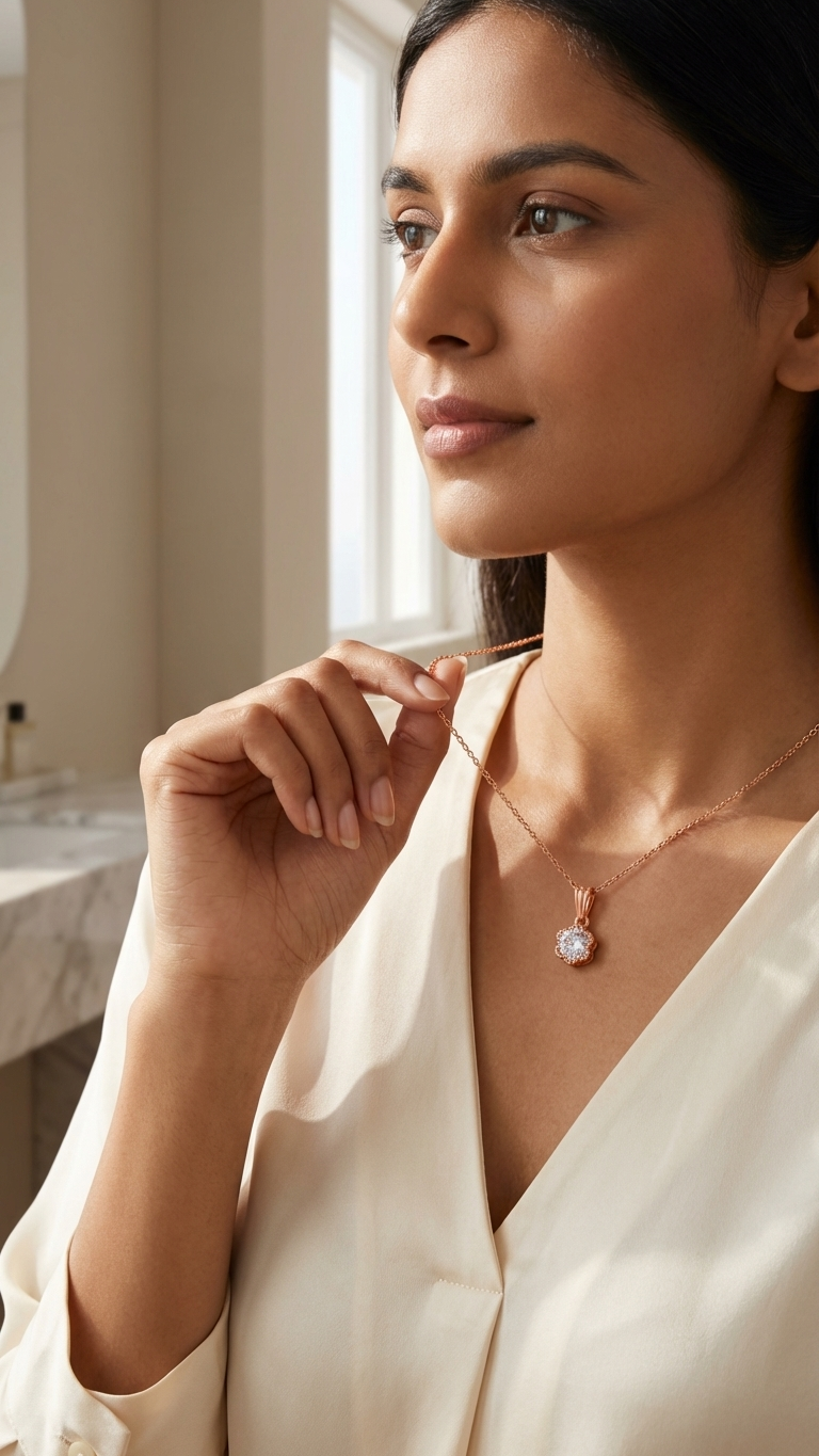 Rose Gold Finish Flower Pendant Necklace for Women