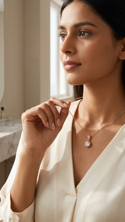 Rose Gold Finish Flower Pendant Necklace for Women