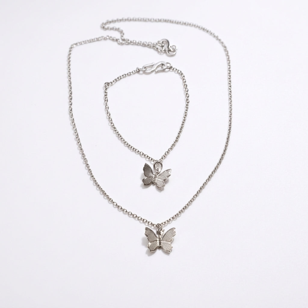 Silver Butterfly Pendant Necklace Set for Women | Elegant Jewelry Gift