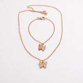 Rose Gold Finish Butterfly Necklace & Bracelet Set for Women