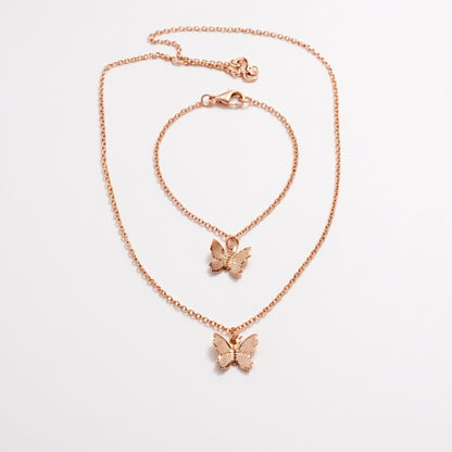 Rose Gold Finish Butterfly Necklace & Bracelet Set for Women