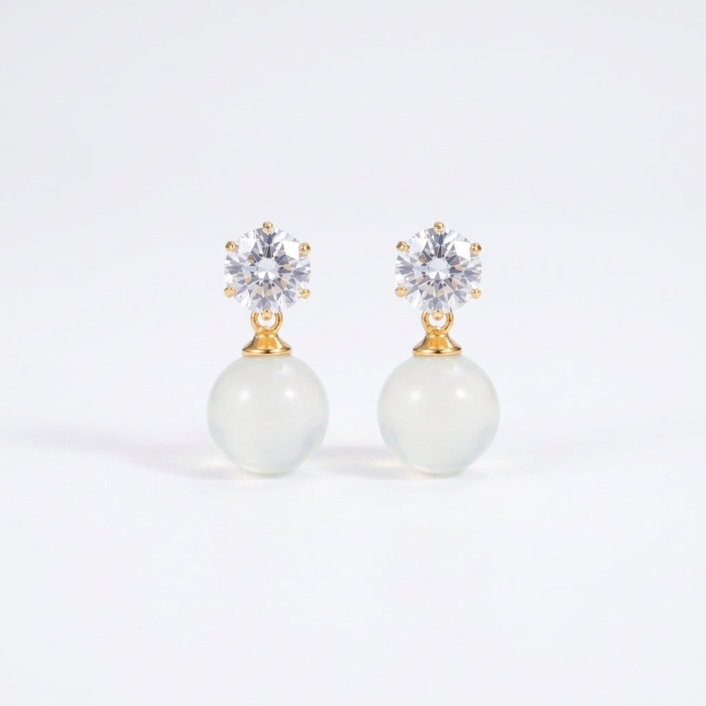 Gold finish Pearl Drop Earrings for Women with Crystal Stud