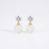 Gold Finish Pearl Drop Earrings for Women with Crystal Stud
