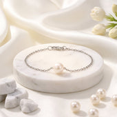 Silver Pearl Bracelet for Women | Minimalist Pearl Chain Jewelry