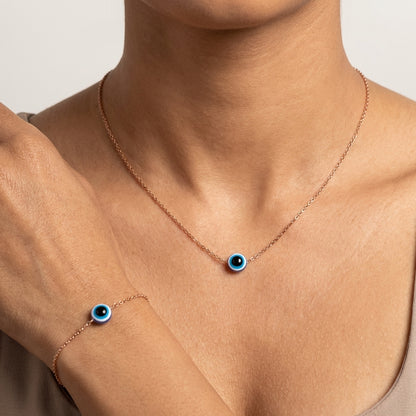 Rose Gold Evil Eye Necklace Set for Women | Minimal Jewelry