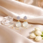Gold Finish Pearl Drop Earrings for Women with Crystal Stud