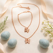 Rose Gold Finish Butterfly Necklace & Bracelet Set for Women