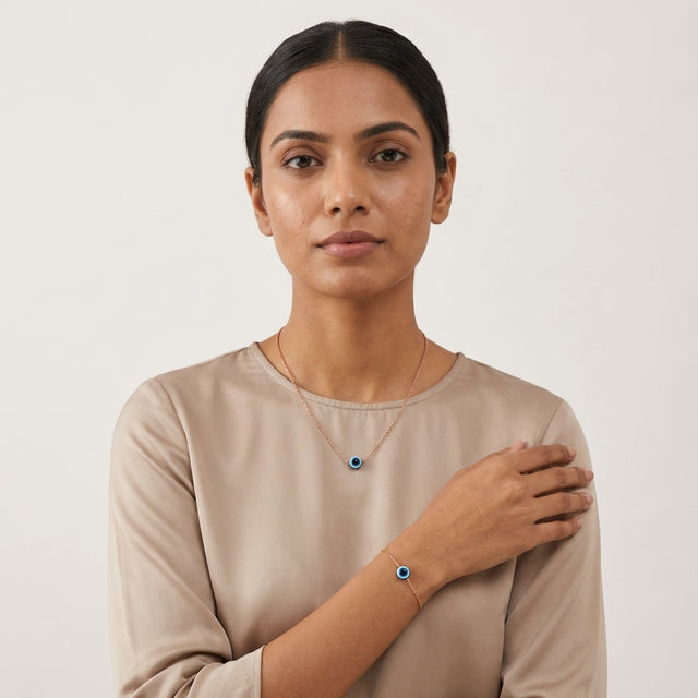 Rose Gold Evil Eye Necklace Set for Women | Minimal Jewelry