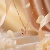 Rose Gold Finish Butterfly Necklace & Bracelet Set for Women