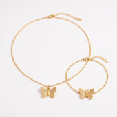 Butterfly Gold Finish Necklace Bracelet Set for Women