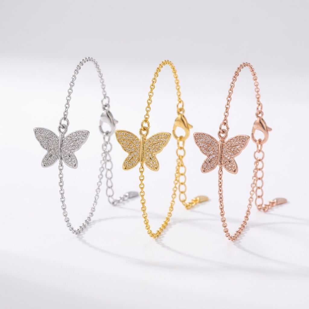 Butterfly Bracelet Combo Gold Silver Rose Gold finish for Women