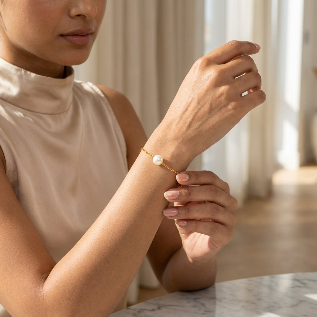 Gold finish Pearl Bracelet for Women | Elegant Chain Jewelry