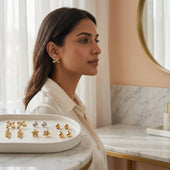 Gold Finish Stud Earrings Set for Women | 6-Piece Combo