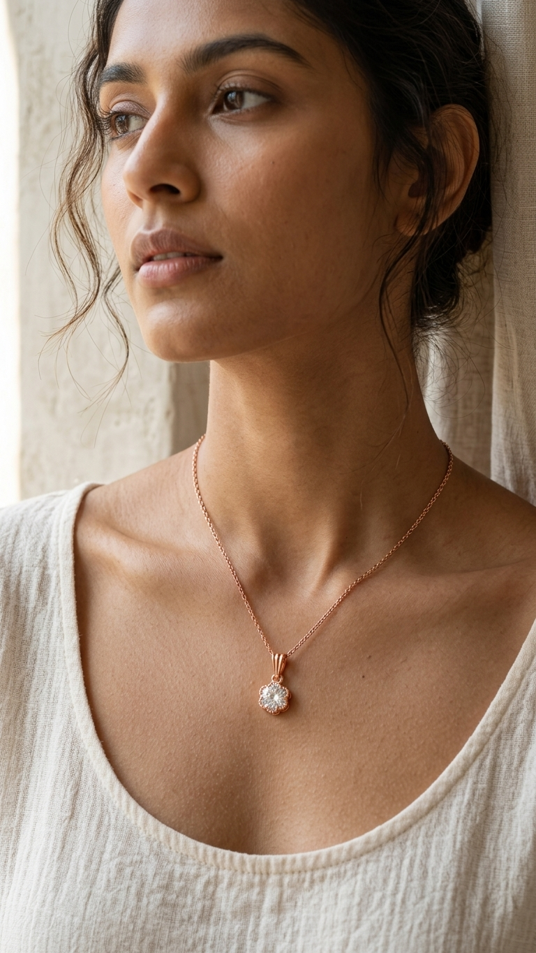 Rose Gold Finish Flower Pendant Necklace for Women