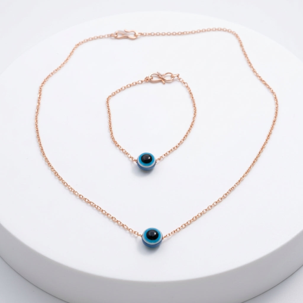 Evil Eye Pendant Necklace Set Gold Finish for Women