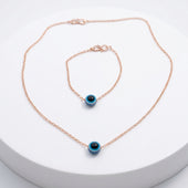 Evil Eye Pendant Necklace Set Gold Finish for Women