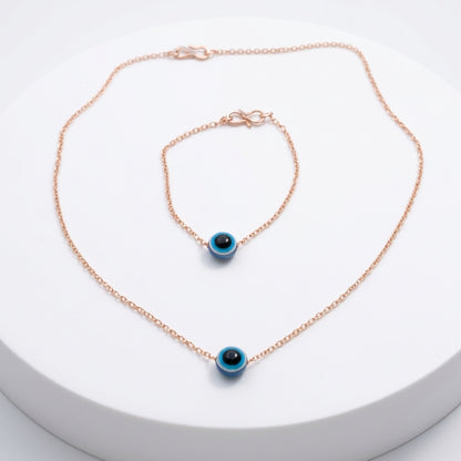 Evil Eye Pendant Necklace Set Gold Finish for Women