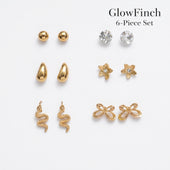 Gold Finish Stud Earrings Set for Women | 6-Piece Combo