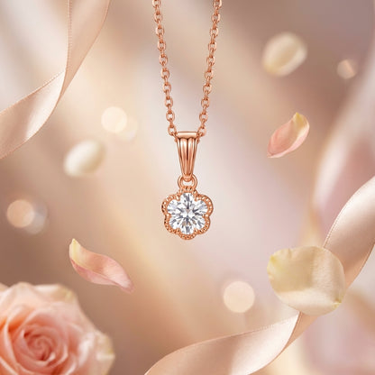 Rose Gold Finish Flower Pendant Necklace for Women