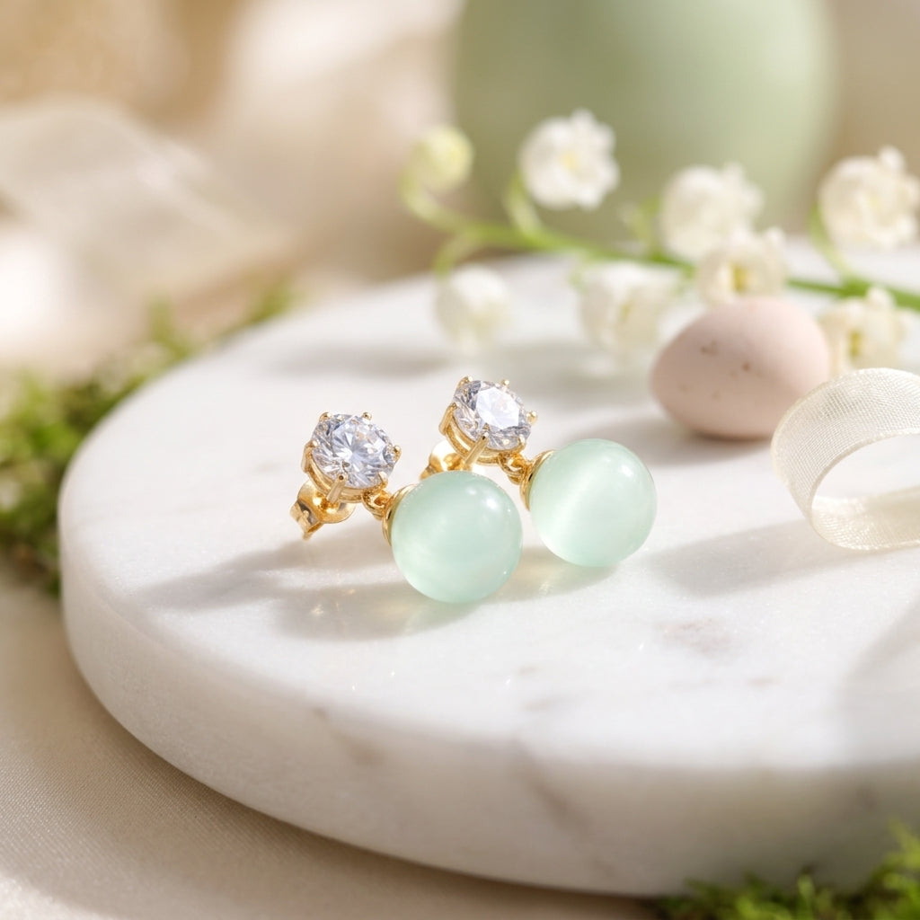 Gold finish Pearl Drop Earrings for Women with Crystal Stud