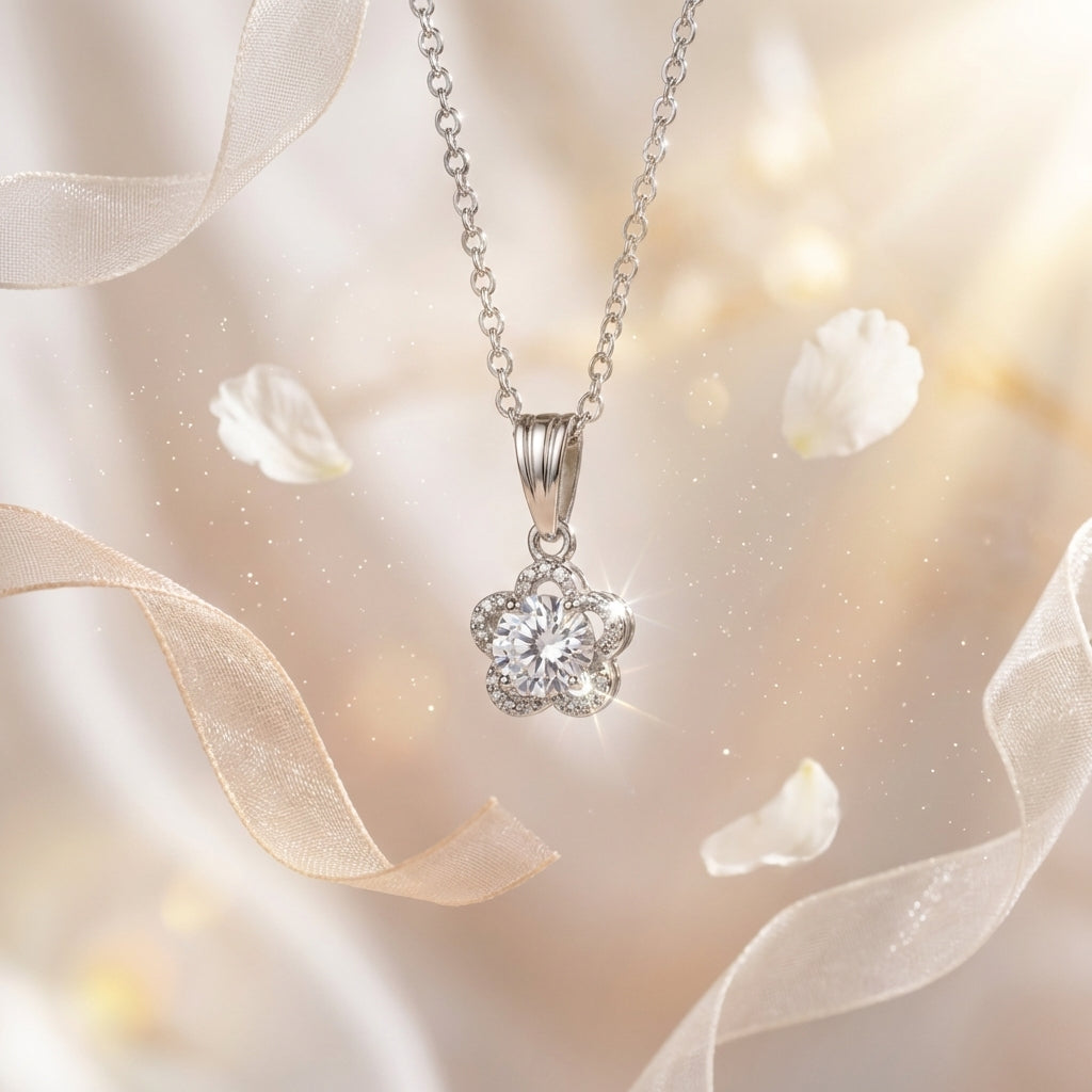 Floral Pendant Necklace for Women | Silver Plated with Cubic Zirconia