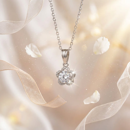 Floral Pendant Necklace for Women | Silver Plated with Cubic Zirconia