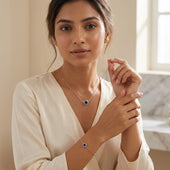 Evil Eye Pendant Necklace Set Gold Finish for Women