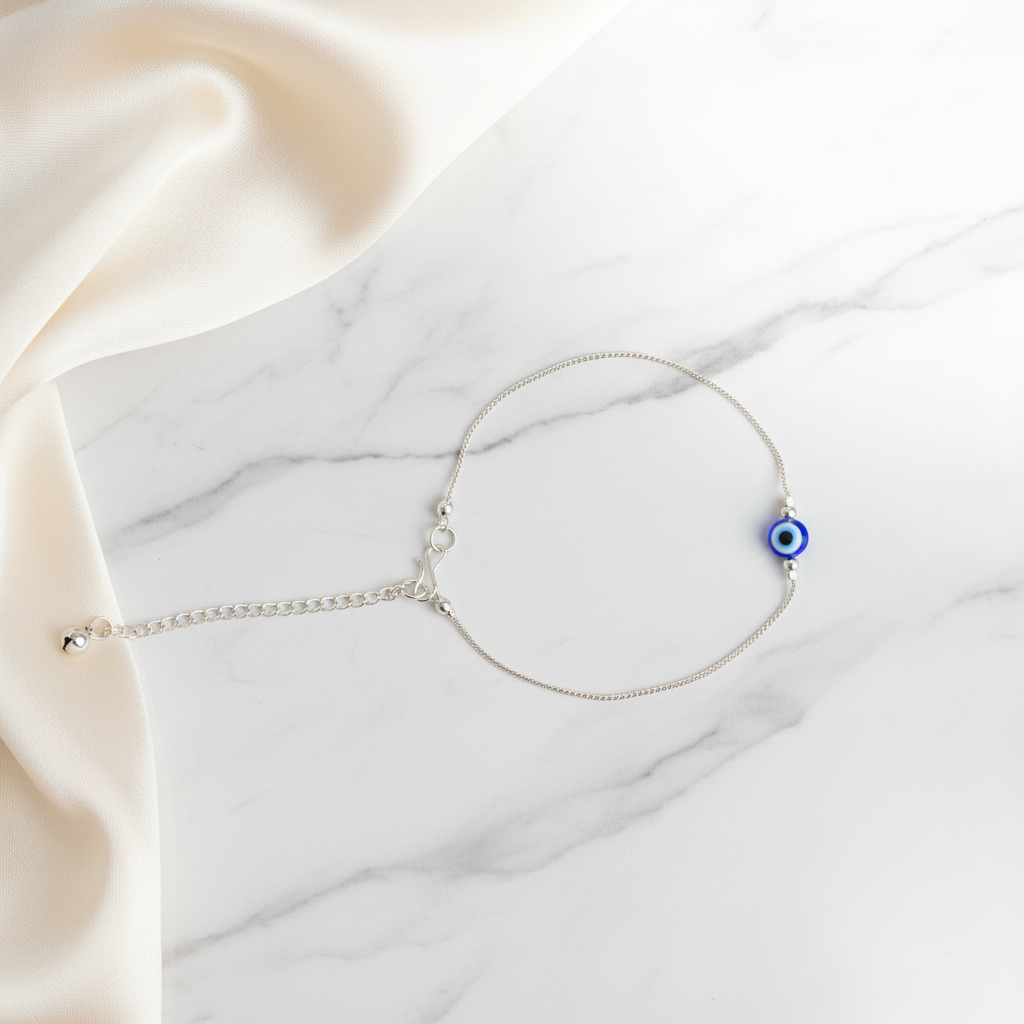 Minimalist Evil Eye Bracelet for Women | Silver Finish