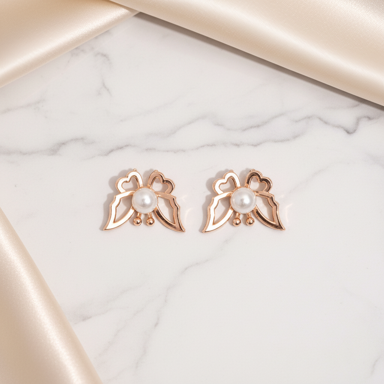 Elegant Pearl Stud Earrings for Women Gold Finish Floral ( 2 in 1 )