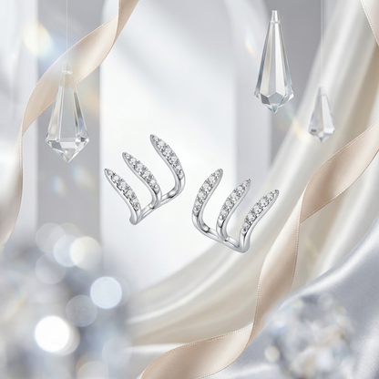 Silver Crystal Triple Claw Stud Earrings | Fashion Jewelry for Women