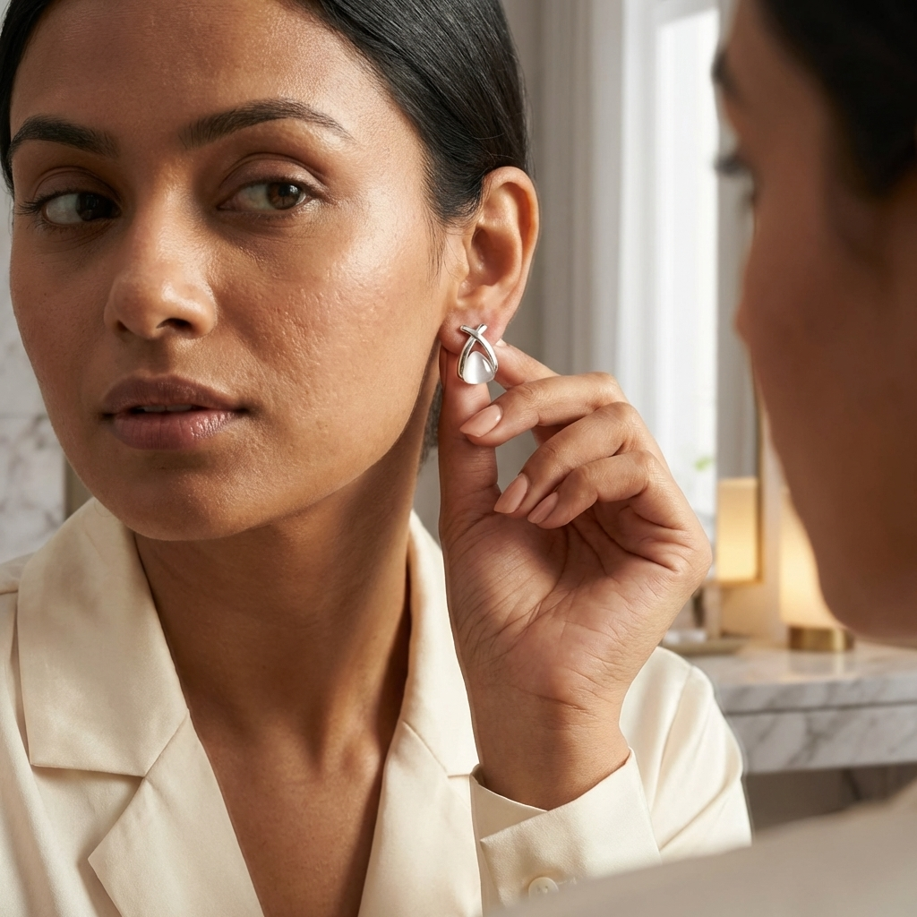 Silver Finish Opal Stud Earrings | Elegant Everyday Jewelry for Women
