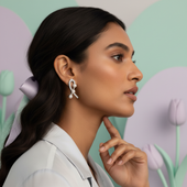 Silver Finish Pearl Ribbon Earrings | Crystal & Pearl Artificial Jewelry for Women