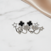 Silver Star & Black Clover Ear Cuff Earrings | Layered Ear Styling for Women