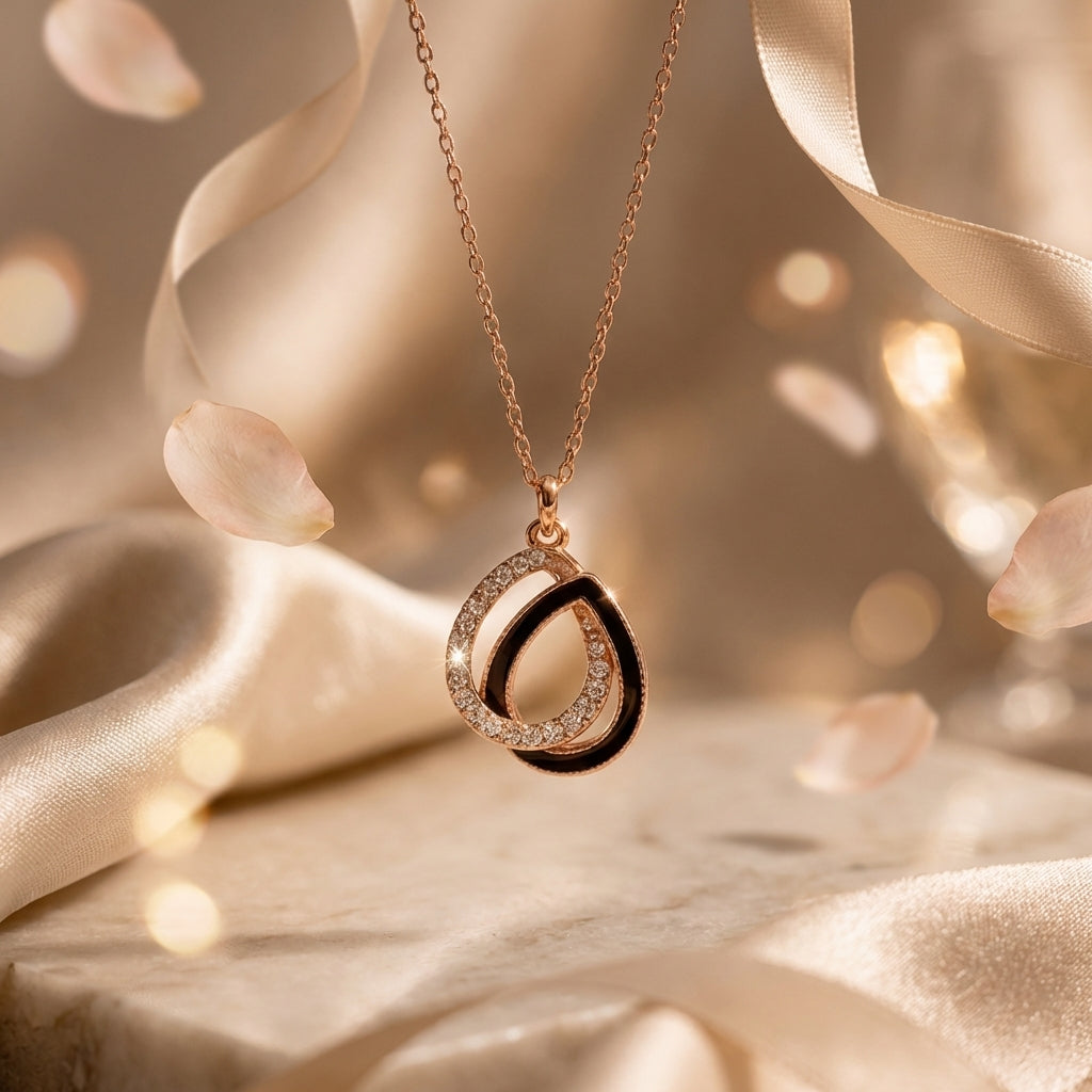 Rose Gold Finish Teardrop Pendant Necklace for Women