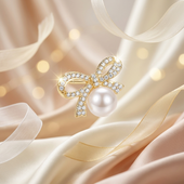 Crystal Bow Pearl Stud Earrings for Women | Gold Tone