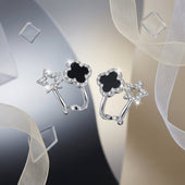 Silver Star & Black Clover Ear Cuff Earrings | Layered Ear Styling for Women