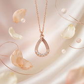 Rose Gold Finish Teardrop Pendant Necklace for Women | CZ Studded