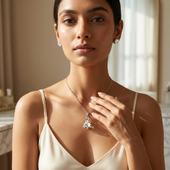 Silver Pearl Pendant Necklace Set with CZ Stud Earrings for Women
