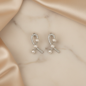 Silver Finish Pearl Ribbon Earrings | Crystal & Pearl Artificial Jewelry for Women