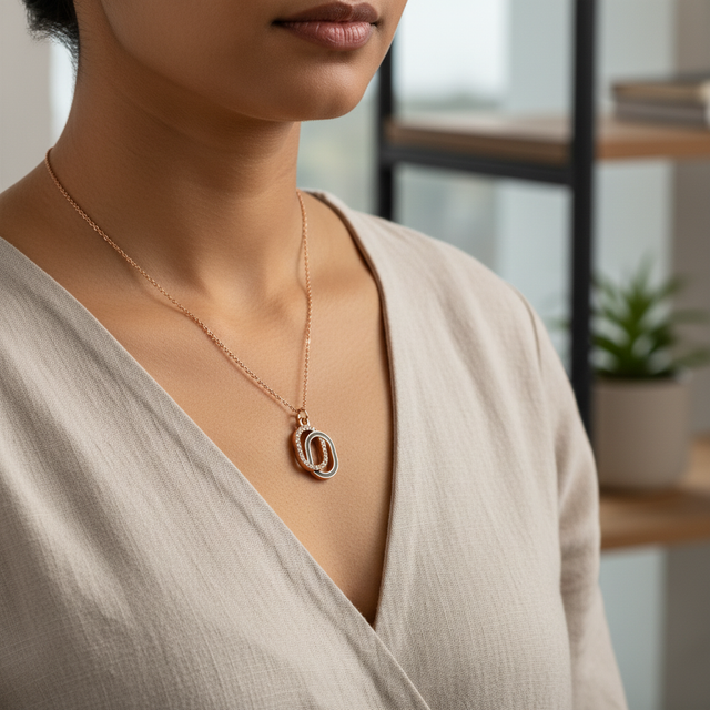 Rose Gold Finish Initial O Pendant Necklace for Women