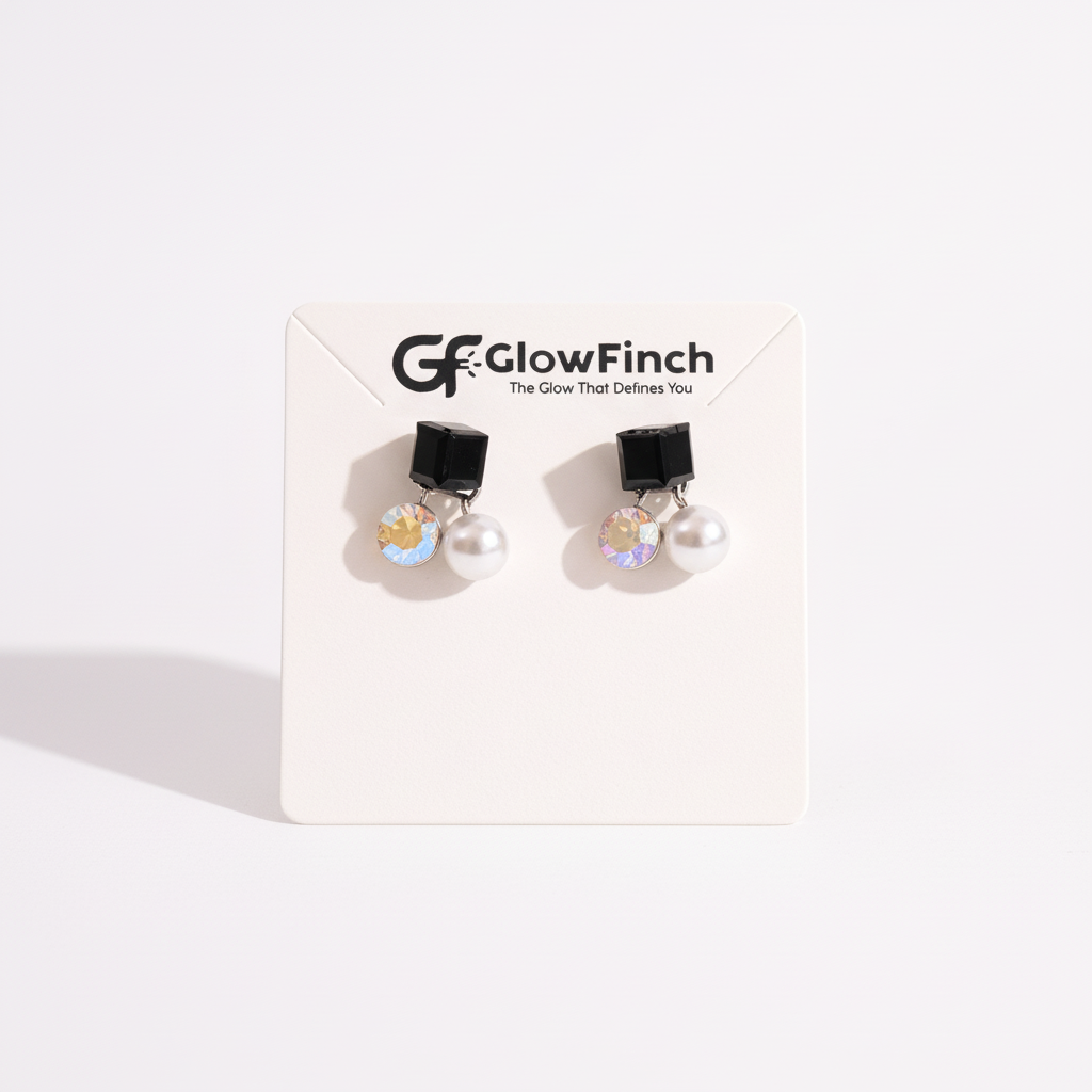 Black Crystal Pearl Drop Earrings for Women | Elegant Jewelry