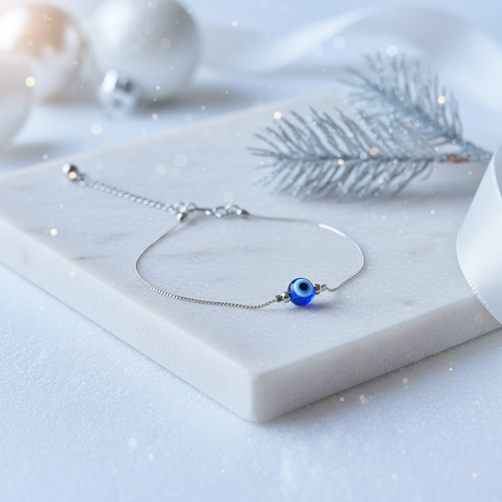 Minimalist Evil Eye Bracelet for Women | Silver Finish