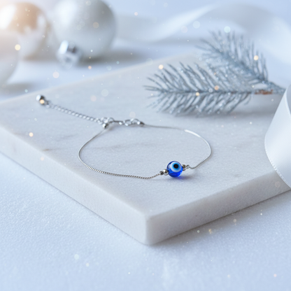 Minimalist Evil Eye Bracelet for Women | Silver Finish