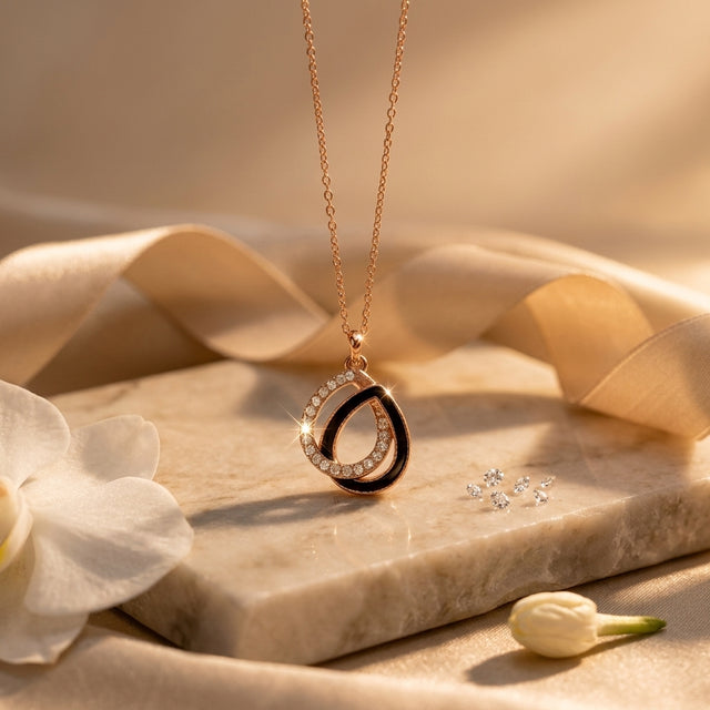 Rose Gold Finish Teardrop Pendant Necklace for Women