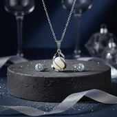 Silver Pearl Pendant Necklace Set with CZ Stud Earrings for Women