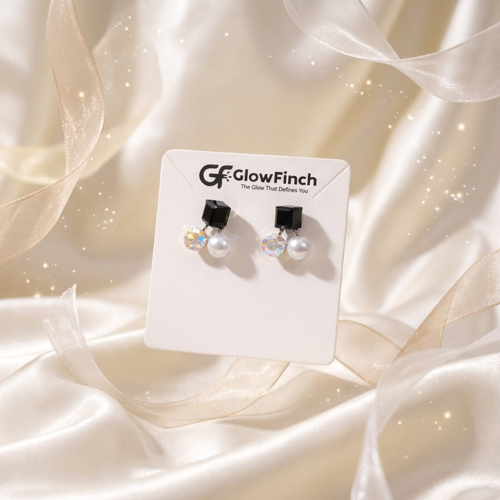 Black Crystal Pearl Drop Earrings for Women | Elegant Jewelry