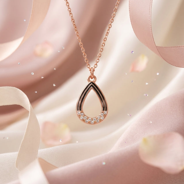 Rose Gold Finish Teardrop Pendant Necklace for Women | CZ Studded
